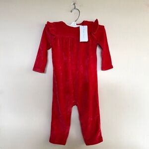 Ralph Lauren Baby Girls Red Long Sleeve Ruffled Velour Coverall